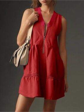 Sleeveless Red Zip-Front Mini Dress